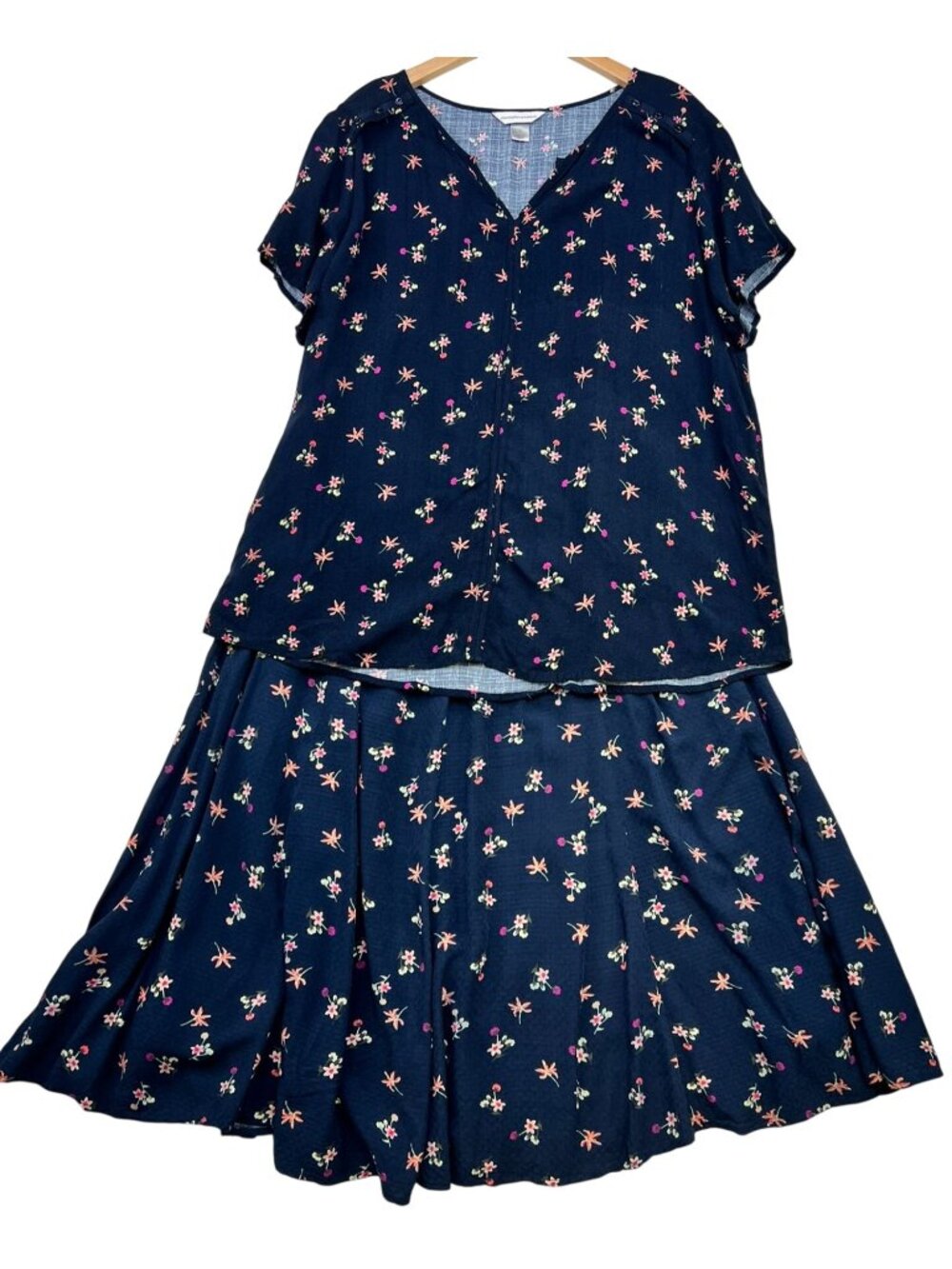 Christopher & Banks Women's 2-Piece Skirt Set Size PXL Navy Bue Ditsy Floral